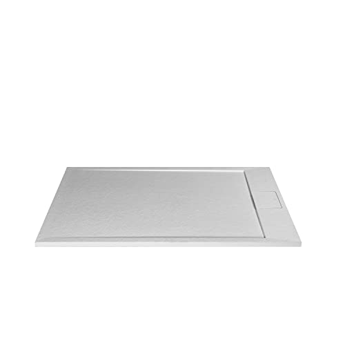 Ideal Standard - Ultra Flat S i.life, Piatto doccia rettangolare 120x80 in resina, Piletta di scarico lato corto, Finitura opaca effetto pietra, Bianco