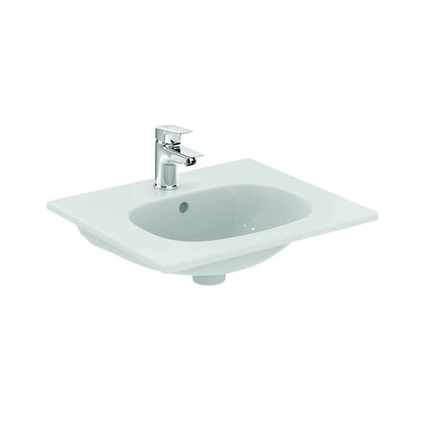 Ideal Standard - Tesi, Lavabo top da 50cm per installazione su mobile o a muro, Con foro centrale per la rubinetteria, Con foro troppopieno, Bianco