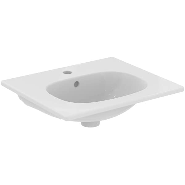 Ideal Standard - Tesi, Lavabo top da 50cm per installazione su mobile o a muro, Con foro centrale per la rubinetteria, Con foro troppopieno, Bianco