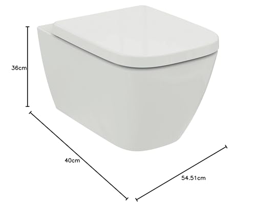 Ideal Standard - i.life B, WC sospeso RimLS+ senza brida completo di copriwater a chiusura rallentata, E-packaging dedicato al trasporto di ceramica, Bianco