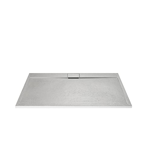 Ideal Standard - Ultra Flat S i.life, Piatto doccia rettangolare 140x90 in resina, Piletta di scarico lato lungo, Finitura opaca effetto pietra, Bianco