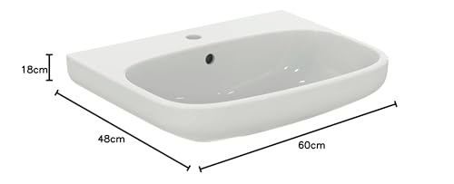 Ideal Standard - i.life A, Lavabo da 60cm, Lavandino bagno con foro rubinetteria e troppopieno, E-packaging dedicato al trasporto di ceramica, Bianco