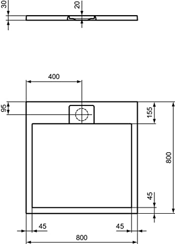 Ideal Standard - Ultra Flat S i.life, Piatto doccia quadrato 80x80 in resina, Piletta con scarico nascosto, Finitura opaca effetto pietra, Bianco