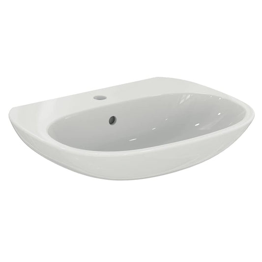 Ideal Standard - Tesi, Lavabo da 60cm per installazione a muro, Con foro centrale per la rubinetteria, Con foro troppopieno, Bianco