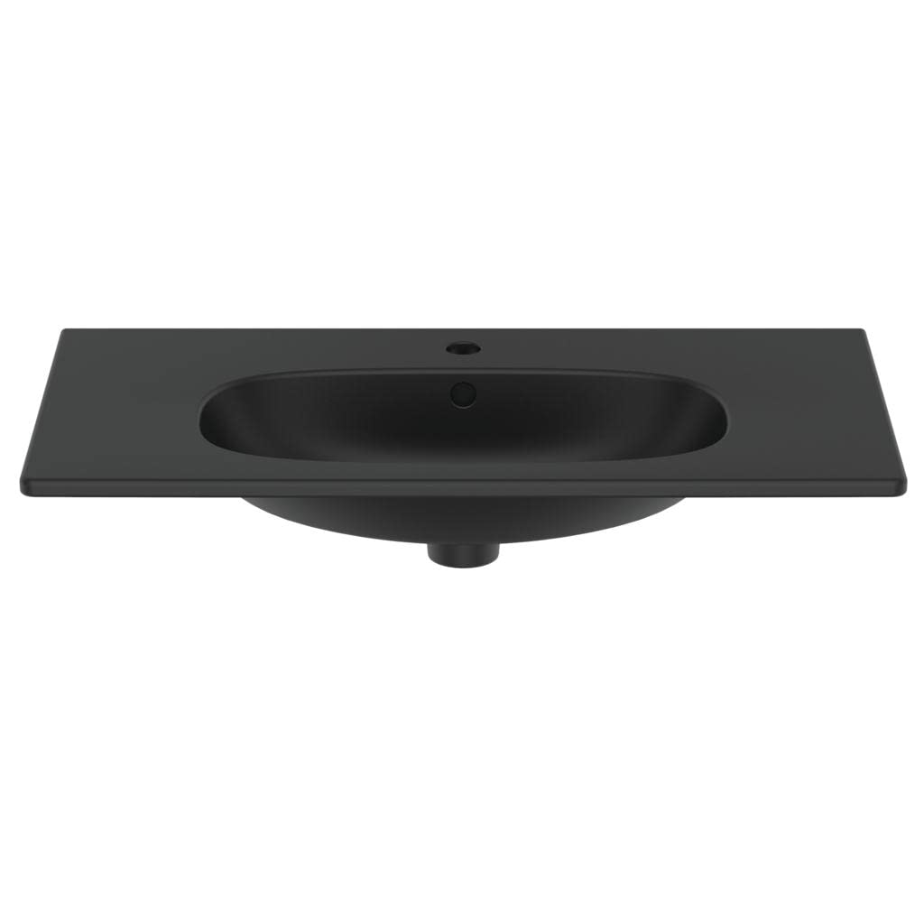 Ideal Standard - Tesi, Lavabo top da 80cm per installazione a muro, Lavandino 825x450x165 mm con foro centrale per la rubinetteria e troppopieno, Nero seta