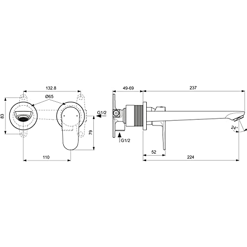 Ideal Standard - Cerafine O Miscelatore Monocomando per Lavabo da Parete, Nero Seta