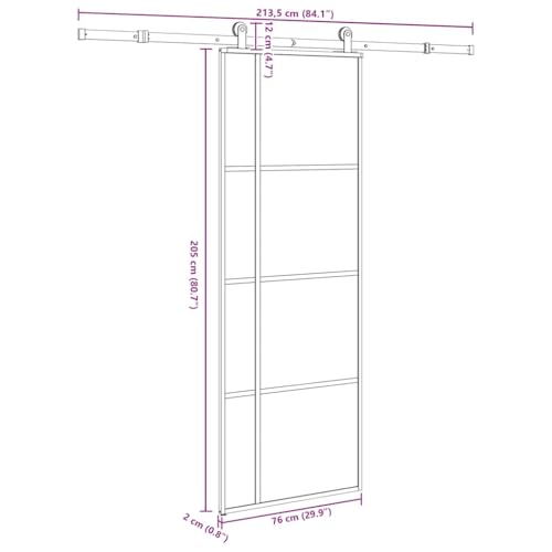 vidaXL Porta Scorrevole con Ferramenta 76x205cm Vetro ESG Alluminio