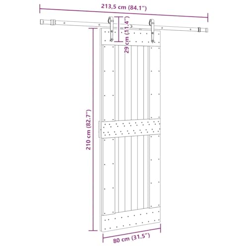 vidaXL Porta Scorrevole con Set Hardware 80x210 cm Legno Massello Pino