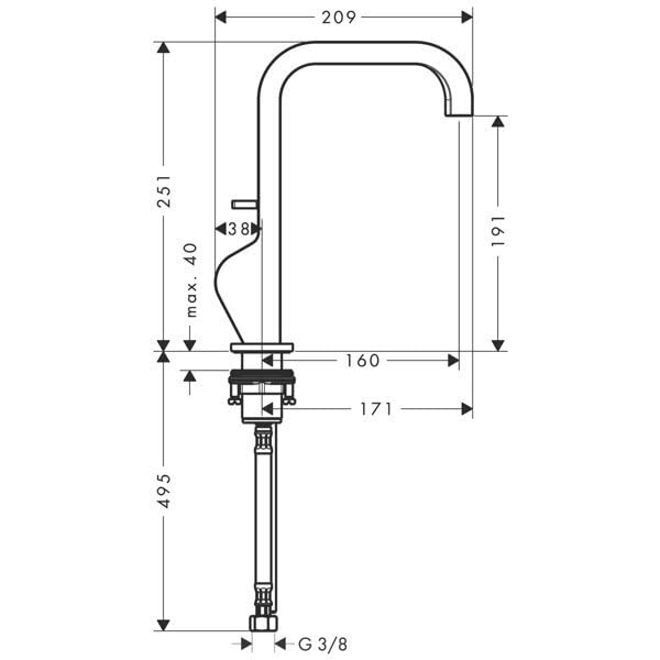 Miscelatore monocomando per lavabo Hansgrohe Axor Citterio 190, scarico a scomparsa, sporgenza 160mm, Colorazione: Cromo nero spazzolato