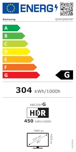 Samsung TV Neo QLED QE85QN800BTXZT, Smart TV 85" Serie QN800B, Neo QLED 8K UHD, Alexa e Google Assistant integrati, Stainless Steel, 2022, DVB-T2