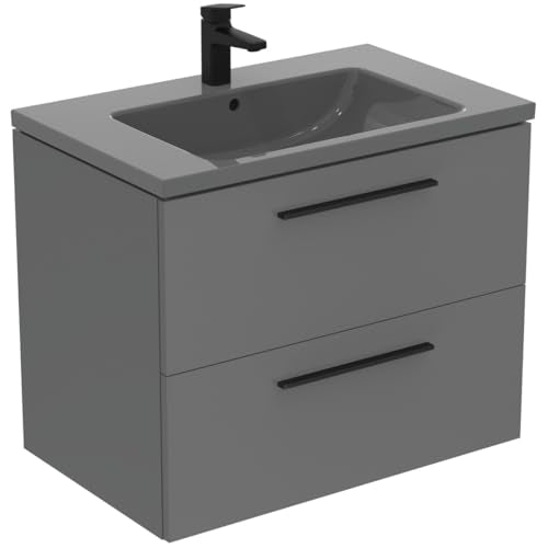 Ideal Standard - i.life B, Lavabo top da 80cm in ceramica con foro rubinetteria, Grigio lucido