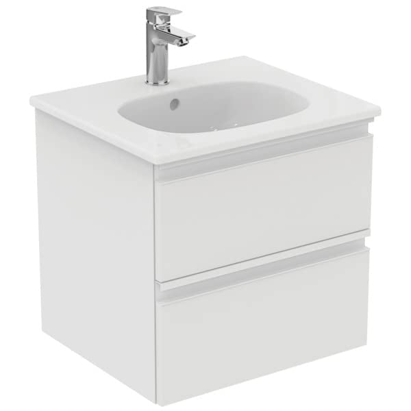 Ideal Standard - Tesi, Lavabo top da 50cm per installazione su mobile o a muro, Con foro centrale per la rubinetteria, Con foro troppopieno, Bianco