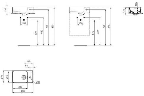 Ideal Standard T2994MA Lavandino del bagno STRADA II, Bianco con Ideal Plus