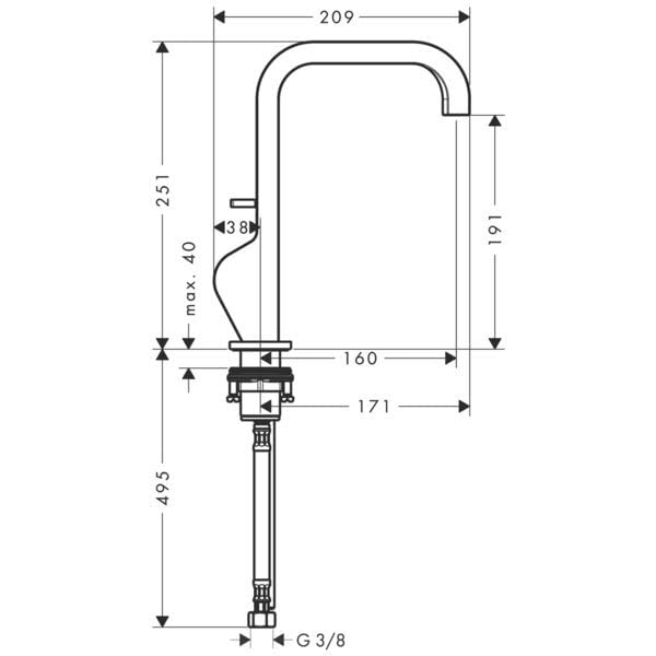 Miscelatore monocomando per lavabo Hansgrohe Axor Citterio 190, scarico a scomparsa, sporgenza 160mm, Colorazione: Cromo nero spazzolato