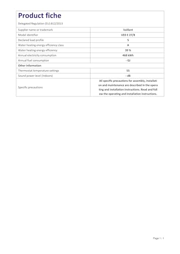 Vaillant 0010023780 - Scaldabagno elettronico VED E 27/8, resistente alla pressione, 27 kW, 400 V, temperatura di uscita precisa, regolazione continua, display digitale, classe energetica A