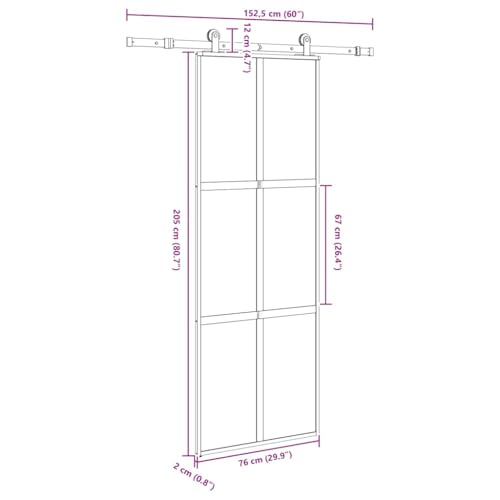 vidaXL Porta Scorrevole Ferramenta 76x205 cm Vetro Temperato Alluminio