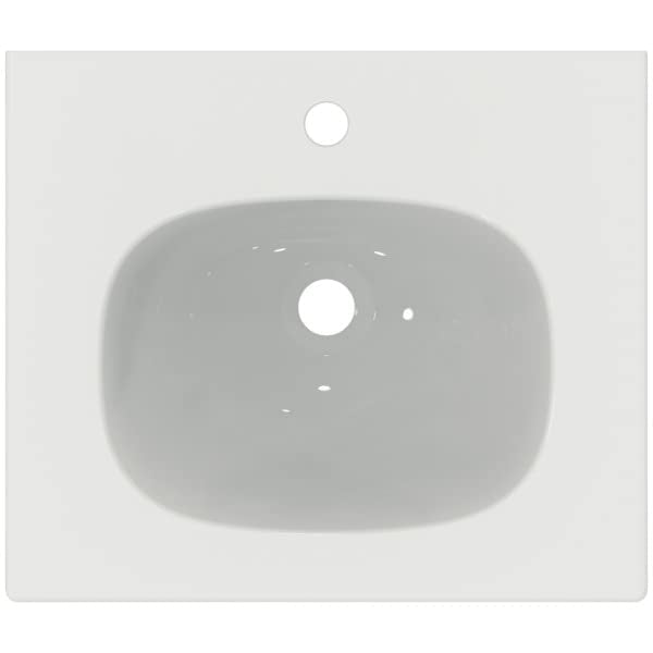 Ideal Standard - Tesi, Lavabo top da 50cm per installazione su mobile o a muro, Con foro centrale per la rubinetteria, Con foro troppopieno, Bianco