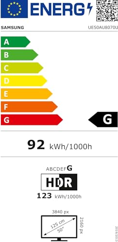 Samsung TV UE50AU8070UXZT, Smart TV 50" Serie AU8000, Modello AU8070, Crystal UHD 4K, Alexa integrato, Nero, 2021, DVB-T2 [Efficienza energetica classe G]