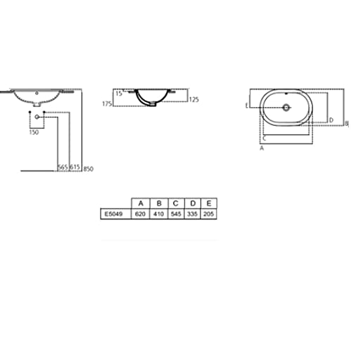 Ideal Standard E504901 CONNECT Lavabo 620 mm da incasso soprapiano - Bianco