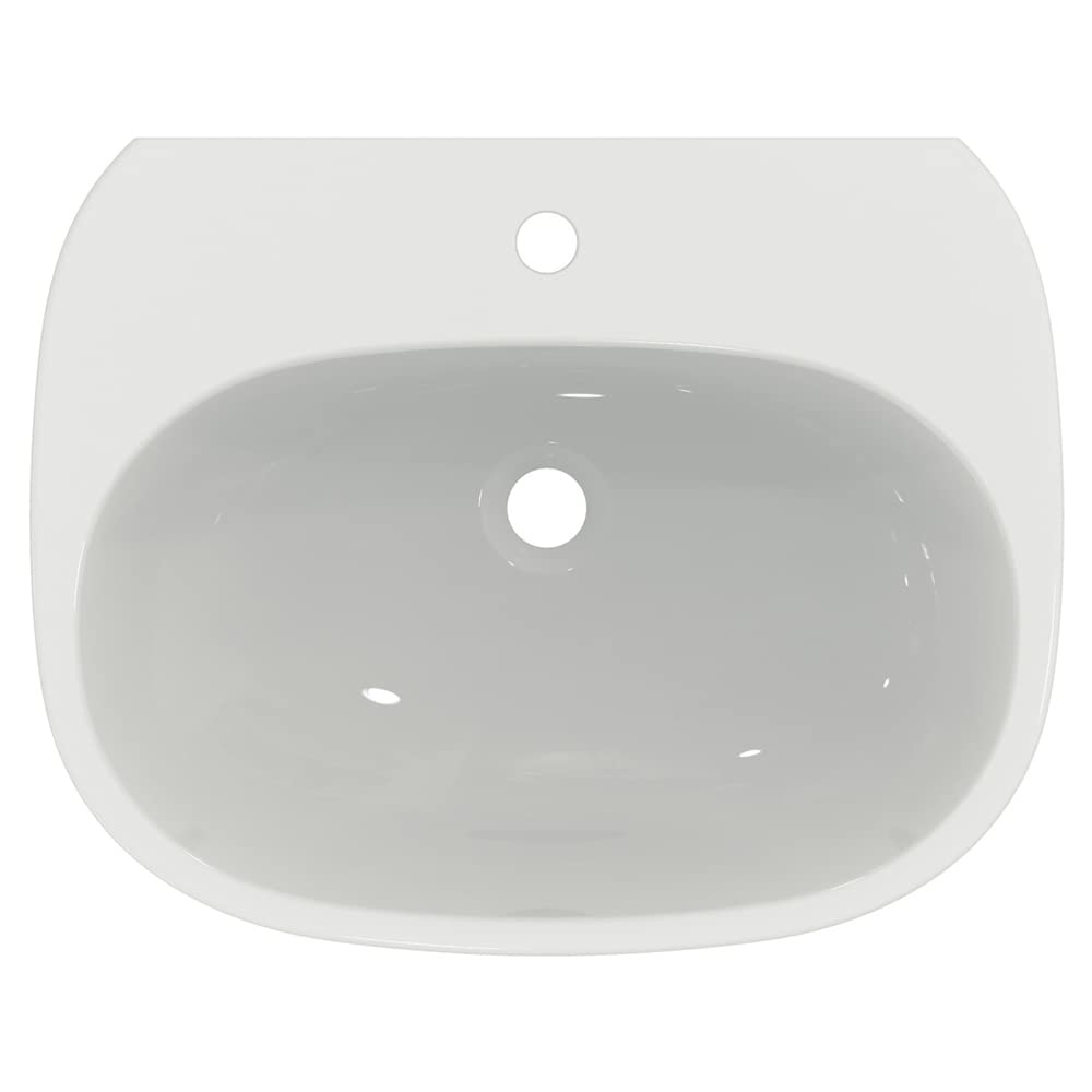 Ideal Standard - Tesi, Lavabo da 60cm per installazione a muro, Con foro centrale per la rubinetteria, Con foro troppopieno, Bianco