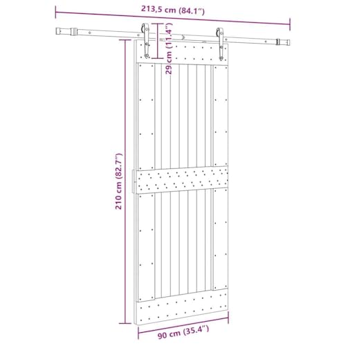 vidaXL Porta Scorrevole con Set Hardware 90x210 cm Legno Massello Pino