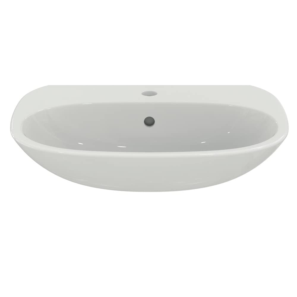 Ideal Standard - Tesi, Lavabo da 60cm per installazione a muro, Con foro centrale per la rubinetteria, Con foro troppopieno, Bianco