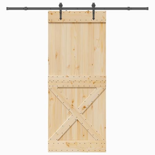 vidaXL Porta Scorrevole con Set Hardware 95x210 cm Legno Massello Pino