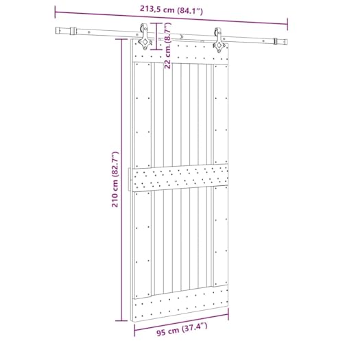 vidaXL Porta Scorrevole con Set Hardware 95x210 cm Legno Massello Pino