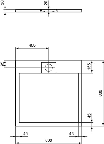 Ideal Standard - Ultra Flat S i.life, Piatto doccia quadrato 80x80 in resina, Piletta con scarico nascosto, Finitura opaca effetto pietra, Bianco