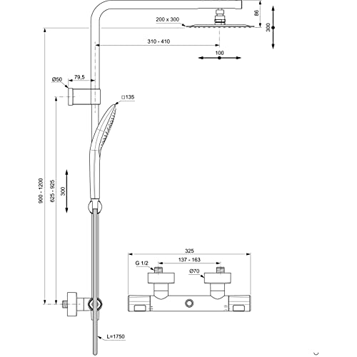 Ideal Standard - Ceratherm T100 Flex Colonna doccia con termostatico esterno, Cromato