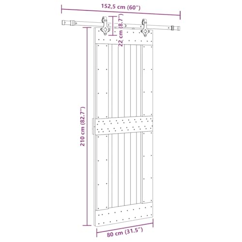 vidaXL Porta Scorrevole con Set Hardware 80x210 cm Legno Massello Pino