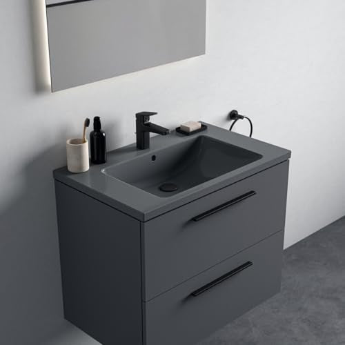 Ideal Standard - i.life B, Lavabo top da 80cm in ceramica con foro rubinetteria, Grigio lucido