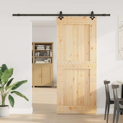 vidaXL Porta Scorrevole con Set Hardware 95x210 cm Legno Massello Pino