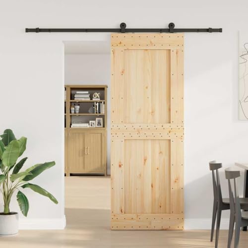 vidaXL Porta Scorrevole con Set Hardware 85x210 cm Legno Massello Pino