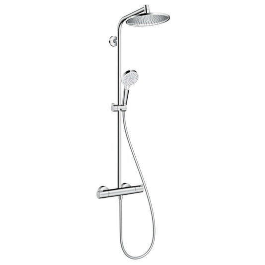 hansgrohe Crometta S - Colonna Doccia a Risparmio Idrico (Ecosmart) con Termostatico, Sistema Doccia a Pioggia (⌀ 240 Mm) con Rubinetto, Doccetta (2 Getti), Tubo, Asta e Soffione Doccia Tondo, Cromo