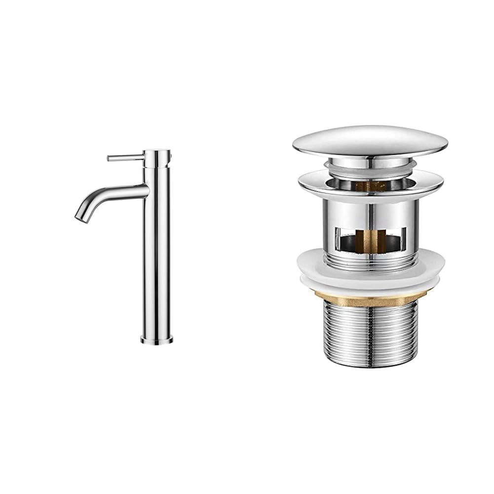 Ibergrif M11203 Rubinetto per lavabo alto, miscelatore monocomando per lavandino & M20502 Cervello per Lavabo Scanalato Con Troppopieno