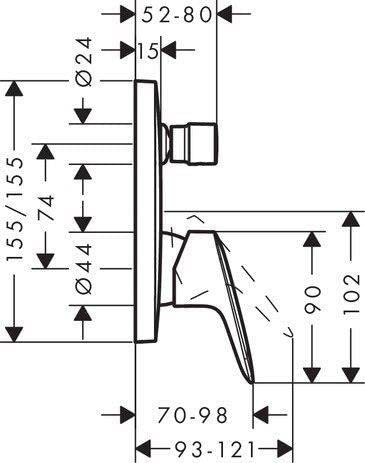 hansgrohe Logis - Rubinetto per vasca da bagno incasso per 2 utenze, Miscelatore monocomando per vasca per iBox universal, cromo, 71405000