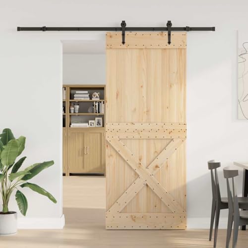 vidaXL Porta Scorrevole con Set Hardware 95x210 cm Legno Massello Pino