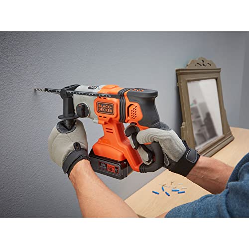 BLACK+DECKER TASSELLATORE A BATTERIA 18V SDS - 1 batteria 18V 4,0Ah - Mandrino a cremagliera x punte standard - Caricabatterie rapido - 1 punta SDS+ 6mm muro - Valigetta BCD900M1K-QW