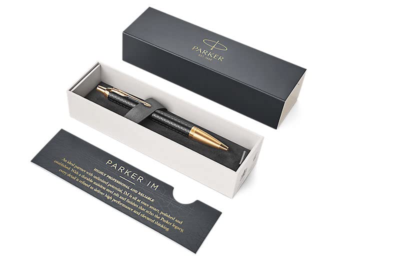 PARKER Im Premium Penna a Sfera Con Incisione Premium Matita Scatola Regalo Blu Inchiostro Nobile Personalizzato Regalo Nome Incisione Anniversario Compleanno (Nero/Oro G.C