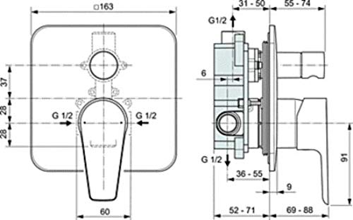 Ideal Standard - Cerafine D, Miscelatore monocomando ad incasso per vasca o doccia, Completo, Cromato