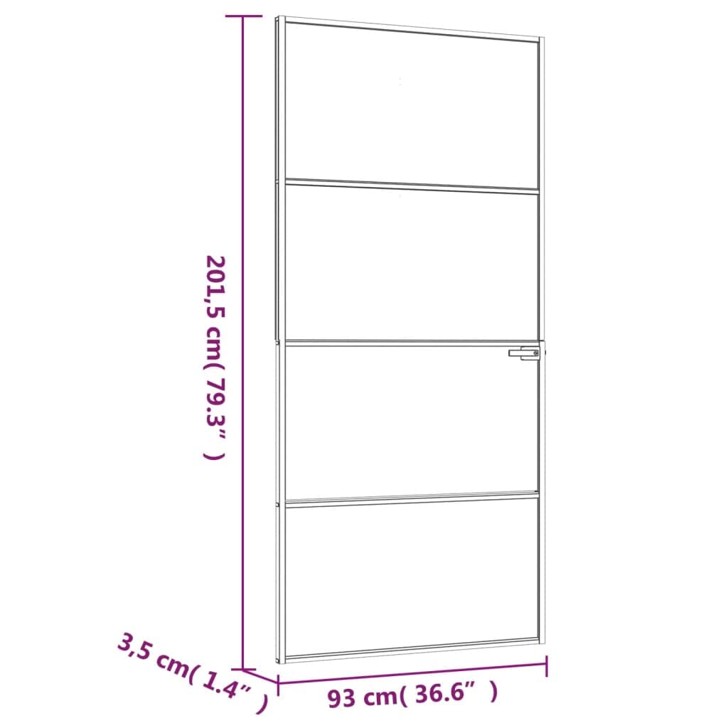 vidaXL Porta Interna Nera 93x201,5cm Vetro Temperato Alluminio Sottile