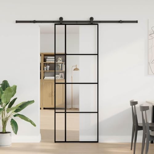 vidaXL Porta Scorrevole con Ferramenta 76x205cm Vetro ESG Alluminio