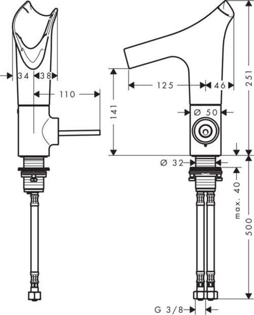 Miscelatore monocomando per lavabo Hansgrohe AXOR Starck V 140 con bocca in vetro e scarico a scomparsa, Colorazione: cromo