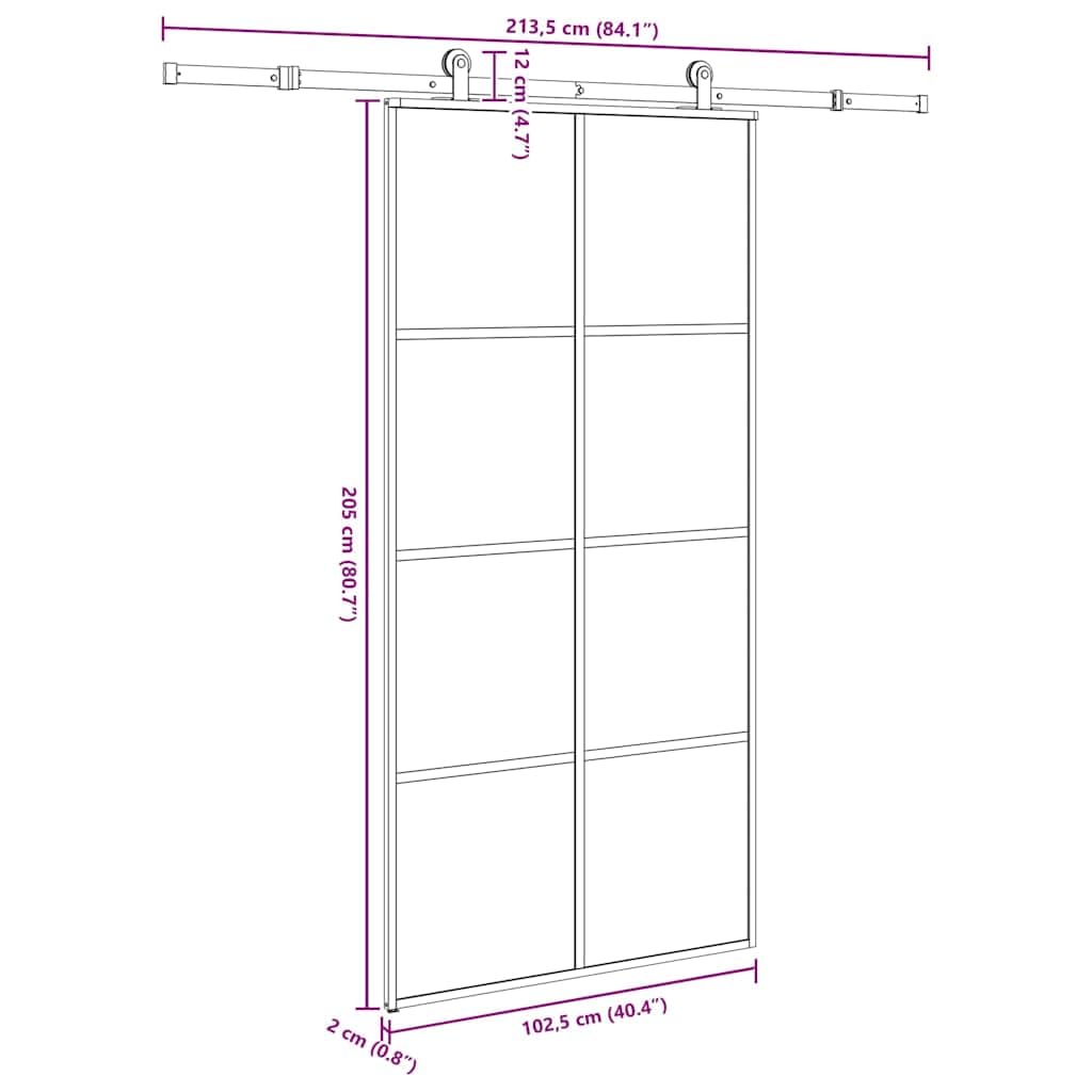 vidaXL Porta Scorrevole con Ferramenta 102,5x205cm Vetro ESG Alluminio