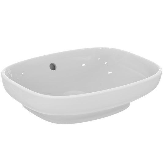 Ideal Standard - i.life B, Lavabo d'appogio rettangolare da 45cm con foro troppopieno e senza foro rubinetteria, Bianco