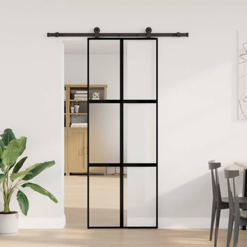 vidaXL Porta Scorrevole Ferramenta 76x205 cm Vetro Temperato Alluminio