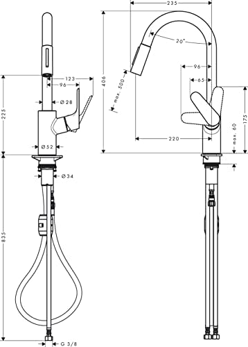 hansgrohe Focus M41 - Rubinetto da cucina con doccetta estraibile (2 getti), Miscelatore cucina con altezza bocca 240 mm, Rubinetto monocomando con bocca girevole, cromo, 31815000