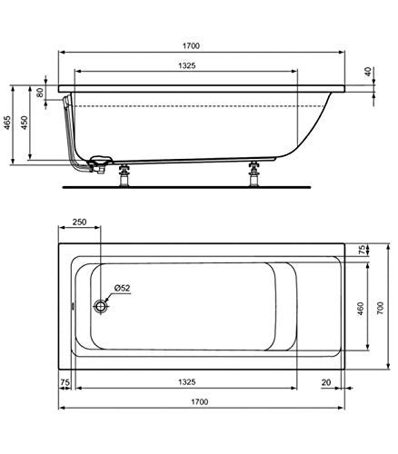 Ideal Standard - IDEAL STANDARD serie Connect Air vasca normale rettangolare - 170x70, A magazzino, Da incasso solo guscio