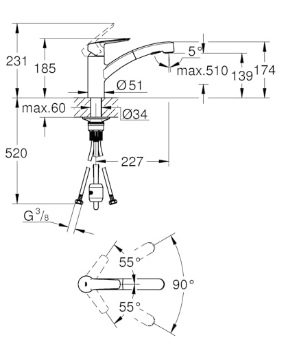 GROHE QUICKFIX Start Miscelatore Monocomando per Lavello, Cromo, Doccetta estraibile, Strumento di Installazione Incluso 30531001